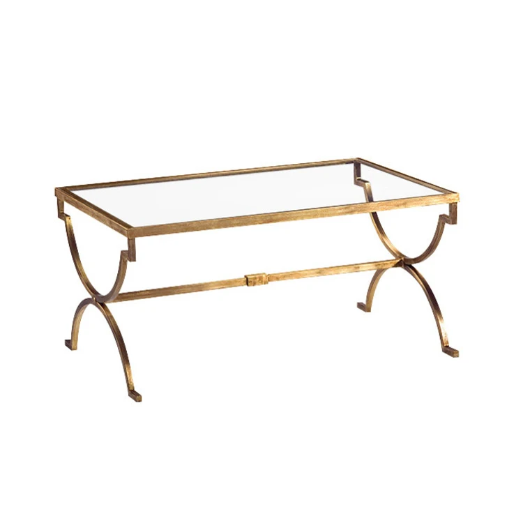 American rural Nordic art hardware toughened glass tea table. Rectangular coffee table