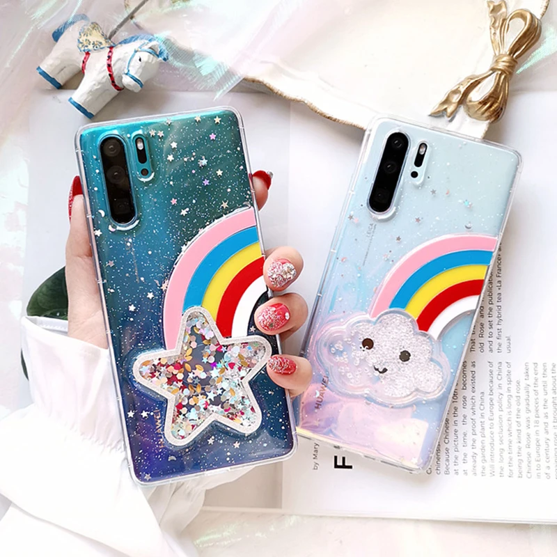 

3D rainbow five-pointed star glitter quicksand transparent phone case for iphone X XR XS MAX 6S 7 8 plus for samsung S8 S9 S10