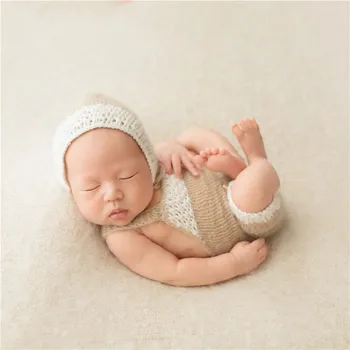 

Newborn Romper Hat SET Knit Mohair Outfit Photography Props Baby Soft Bonnet Photo Prop