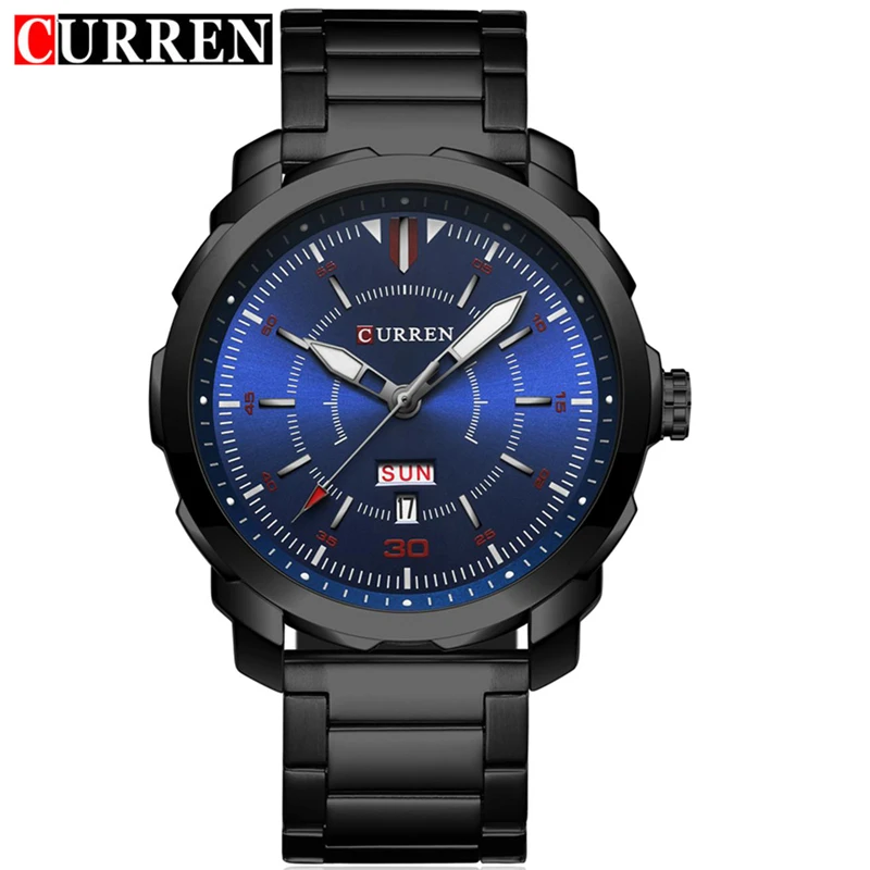 

Curren Men Quartz Watch Stainless Steel Silver Black Band Auto Date Week Day Fashion Sport Male Wristwatches with tool 8266