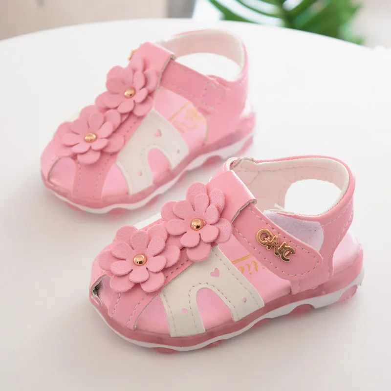 Hot Sale Cute Infant Baby Sandals Flower Toddler Girls Led Lights Shoes ...