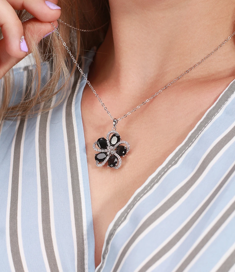 ORSA JEWELS цветок Женские Подвески с цепочкой высшего класса черный AAA CZ женские ожерелья для девушек вечерние ювелирные изделия ON141
