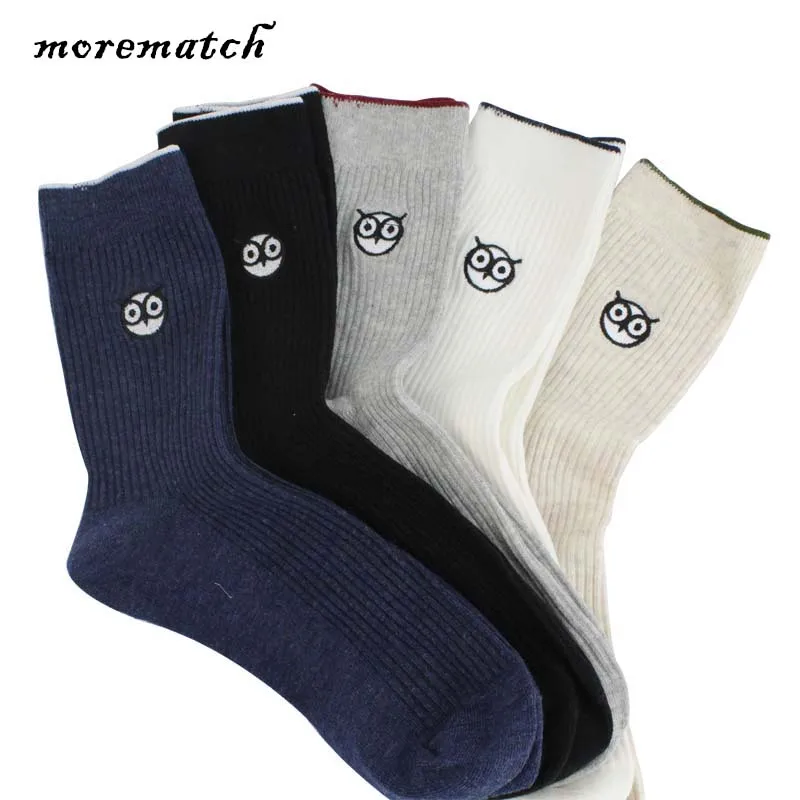 

Morematch 1Pair Autumn Winter Men Sock Casual Cotton Socks Harajuku Cartoon Owl Avatar Embroidery Socks 5 Colors Optional