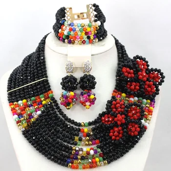 

Unique Handmade Flower Brooch African Wedding Costume Jewelry Set Crystal Bridal African Women Jewelry Set Free Shipping WA619