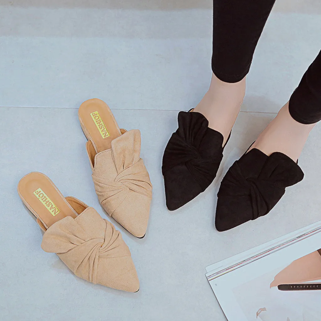 Women Slippers Flock Bowtie Female Mules Fashion Low Heels Shoes Pointed Toe Ladies Plus Size Elegant Woman Slipper#3