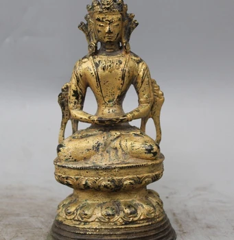 

7" Tibet Tibetan Buddhism Bronze Gild Amitayus longevity God Goddess Statue