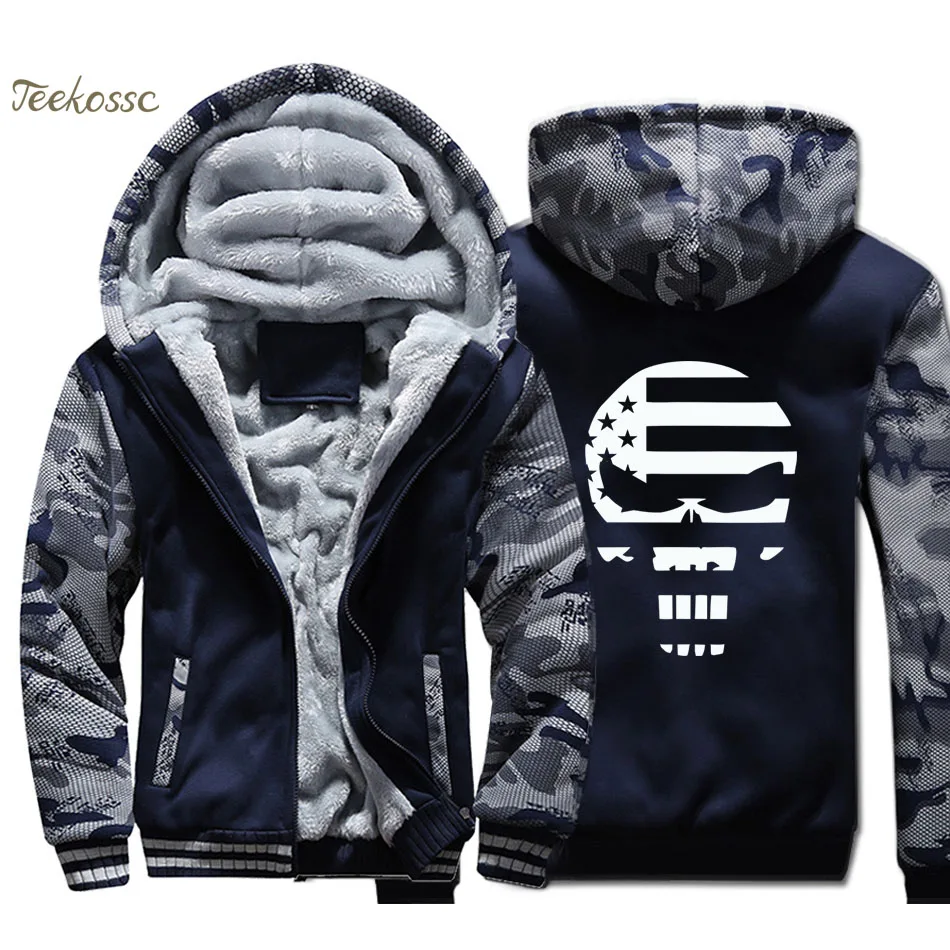 

American Sniper Punisher Skull Navy Seal Hoodie Men Chris Kyle Skull Hooded Sweatshirt Coat Thick Fleece Warm Hip Hop Streetwear