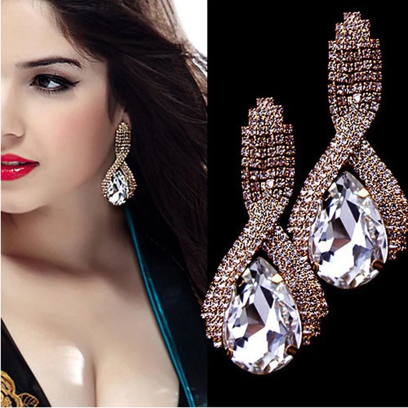 

Stylish Jewelry Hot Sales Details Big Earring 1Pair Women Luxury Elegant Rhinestone Vintage Dangle Earrings for women dropship