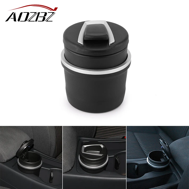 

Car Cigarette Ashtray with Detachable Storange Box for Cup Holder Smokeless with Blue LED Light Cover for BMW Cylinder