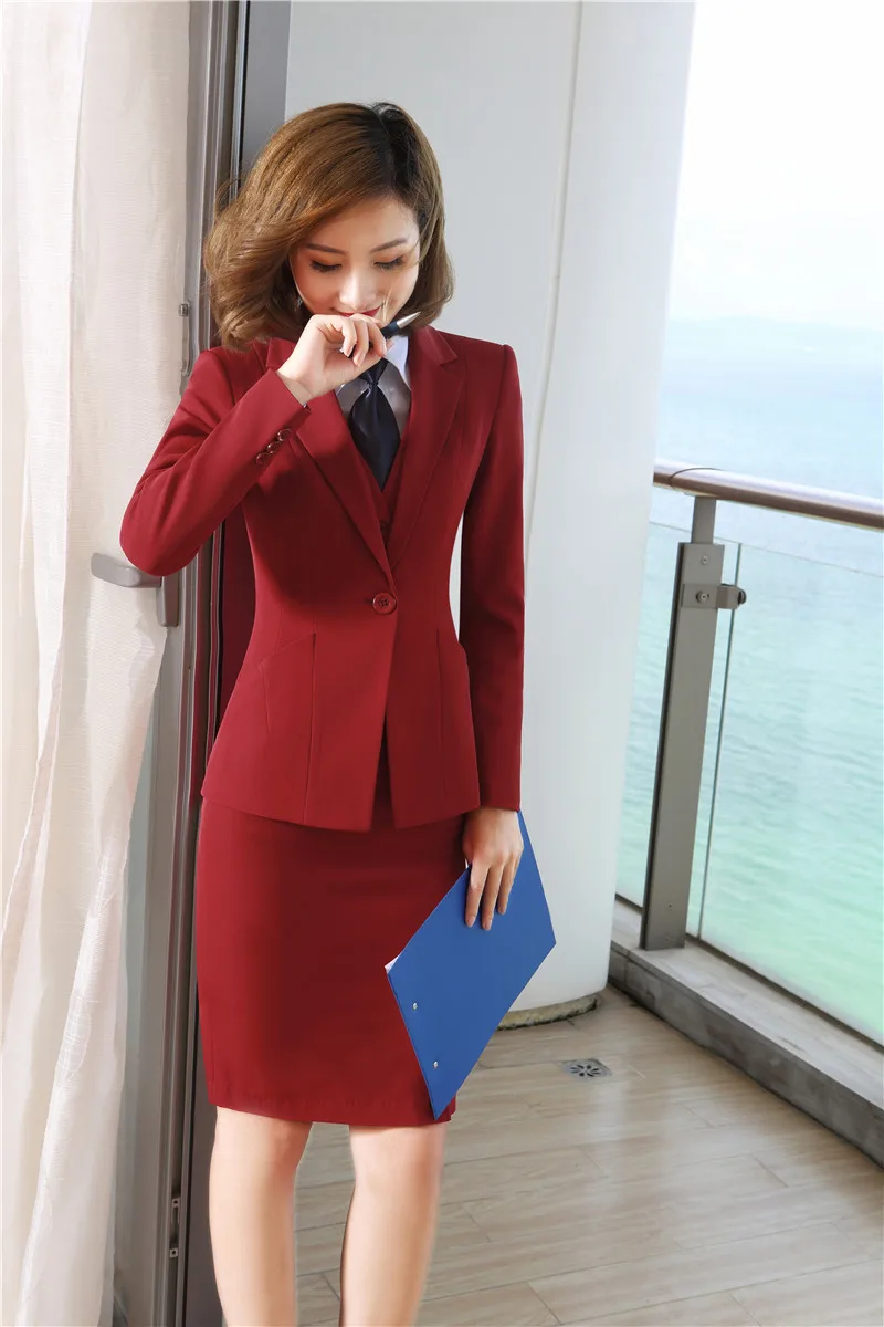 Formal Uniform Designs Skirt Suits With Jackets+ Skirt+ Vest& Waistcoat+Blouses With Tie for Ladies Office Work Wear Sets