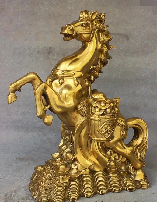 

free Folk Chinese Feng Shui Copper Brass Wealth Coin Barrel Horse Art Statue Sculpture fast