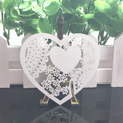 50pcs White Butterfly Heart Laser Cut Table Mark Wine Glass Name Place Cards Baby Shower Wedding Birthday Party DIY Decorations - Цвет: CC0016