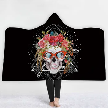 

Magical skull blanket keep Warm soft comfortable red flower Sense of design blanket twin full size black bottom blanket