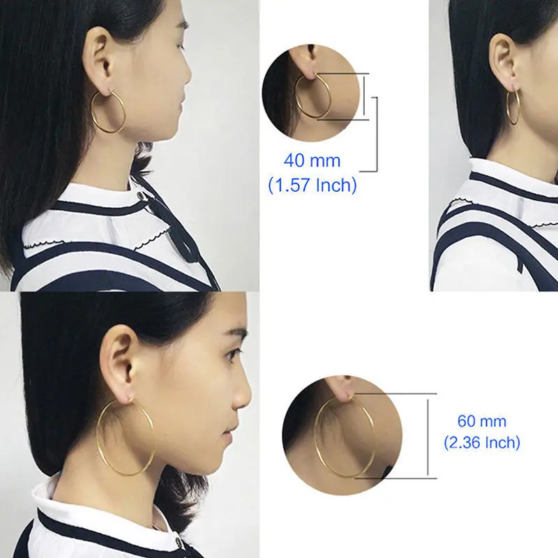 1 Pair Women Earrings Stainless Steel Rounded/Heart Shaped Smooth Big Large Earrings Hypoallergenic Jewelry 30-60mm - Image 5