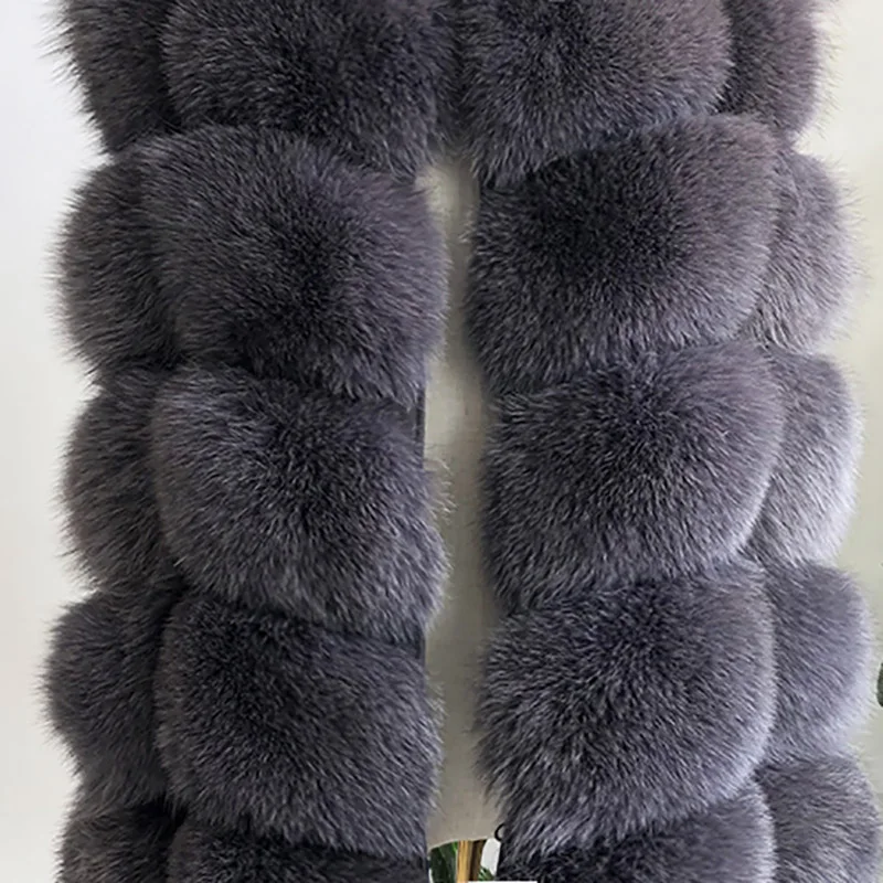 Шуба из натурального Лисьего меха, Лисий жилет, натуральный длинный замшевый до колена, натуральный мех, куртка, меховая куртка, женские зимние теплые меховые пальто - Цвет: Medium gray