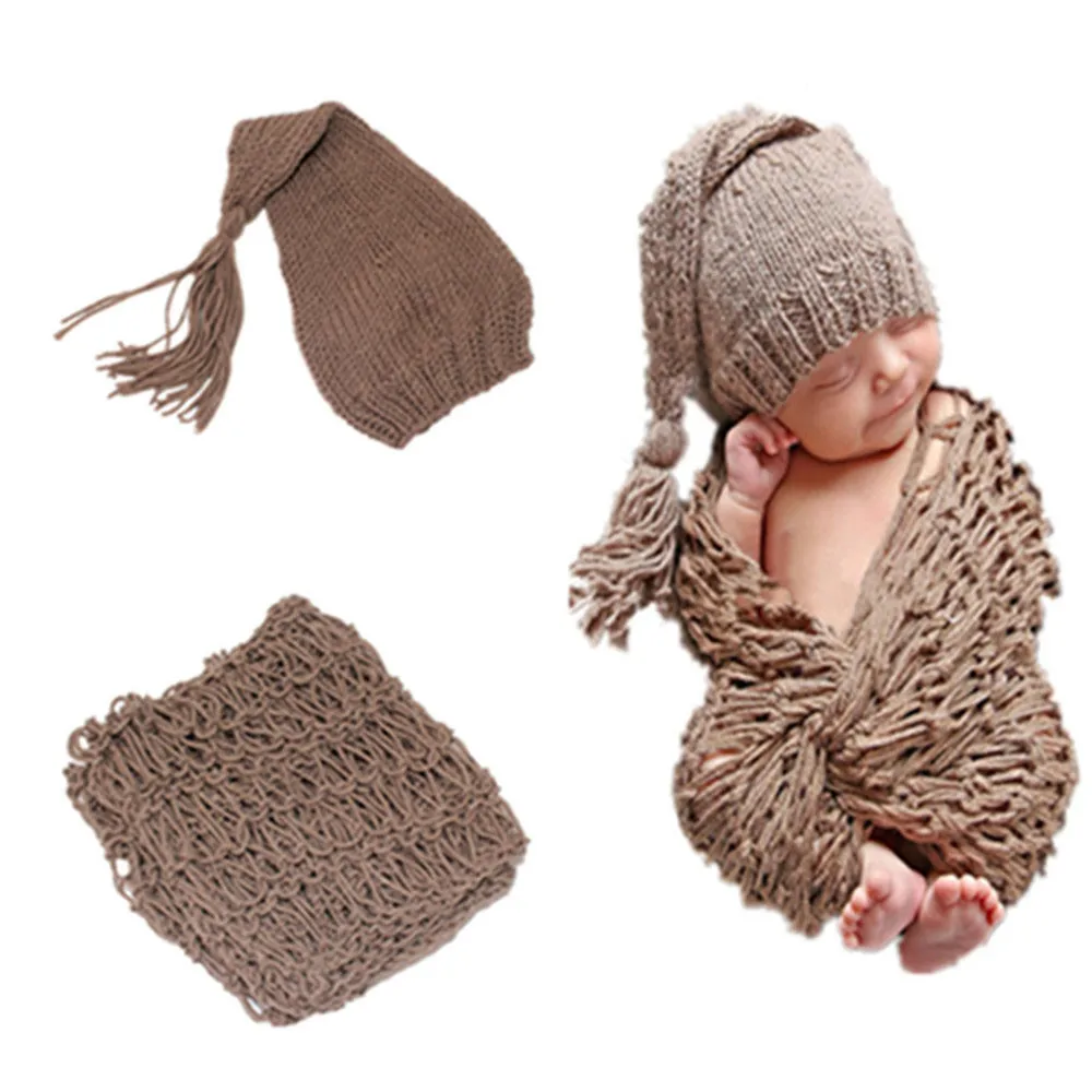 2016 New Style Baby Brown Knitted Hat Caps and Swaddling Blanket Set