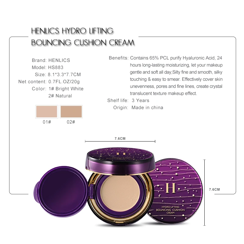 HENLICS Sunscreen Bouncing Air Cushion BB Cream Concealer Moisturizing Foundation Whitening Face Cream Foundation Cosmetics (3)