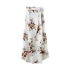 Летние женские винтажные богемные длинные юбки с цветочным принтом женские сексуальные элегантные пляжные Бохо с высокой талией Асимметричные повязная юбка 110