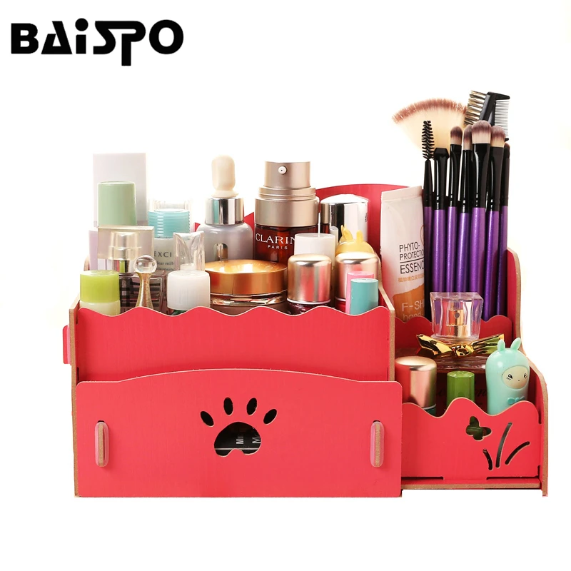 

BAISPO New Wooden Storage Box Jewelry Container Makeup Organizer Case Handmade DIY Assembly Cosmetic Organizer Wood Box W-15