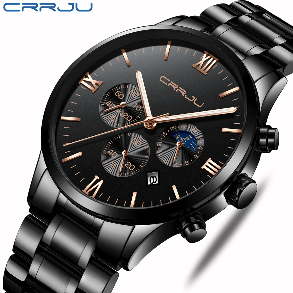 CRRJU Men Stainless Steel Quartz Watch Waterproof Timing Luminous Calendar  Mens Watches Top Brand luxury Watch Relogio Masculino - AliExpress Watches