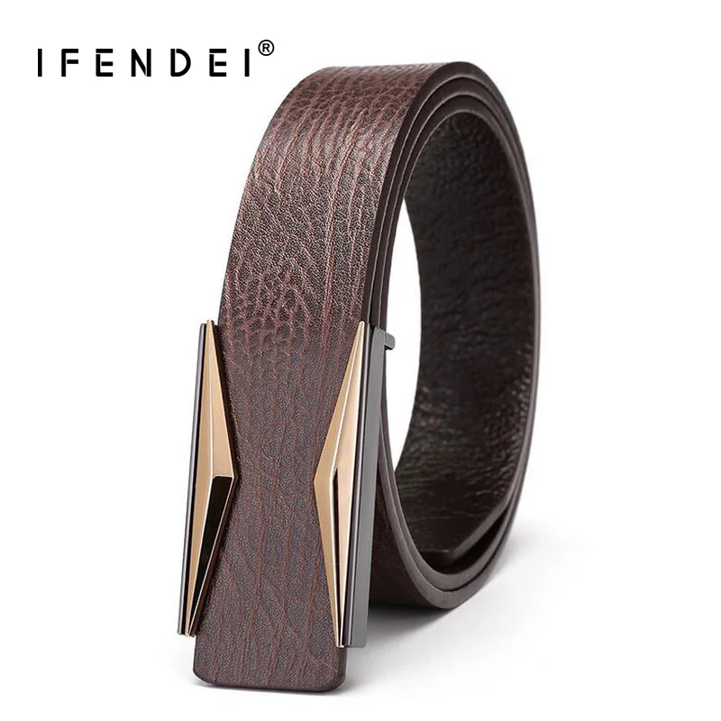 IFENDEI/Коричневый Мужской ремень с золотой пряжкой, первый слой, мужской ремень из натуральной кожи, Роскошный деловой ремень для костюма ceinture homme