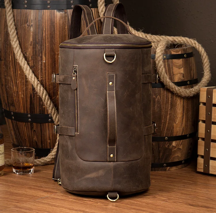 Front View of Woosir Genuine Leather Vintage Mens Backpack