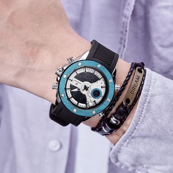 

GOLDENHOUR Men Fashion Sports Watches Men's Quartz Analog LED Clock Male Rubber Military Wrist Watch Relogio Masculino