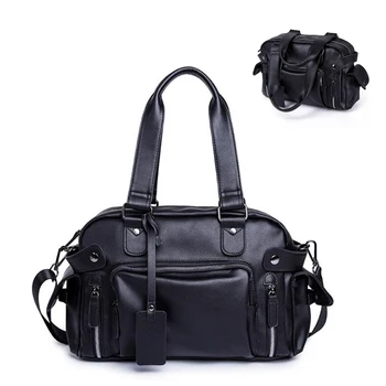 

Vintage Men's Black handbag Travel Bag Leather Large Capacity Multifunction Shoulder Bag Tote Casual Crossbody Bags Weekend Bag