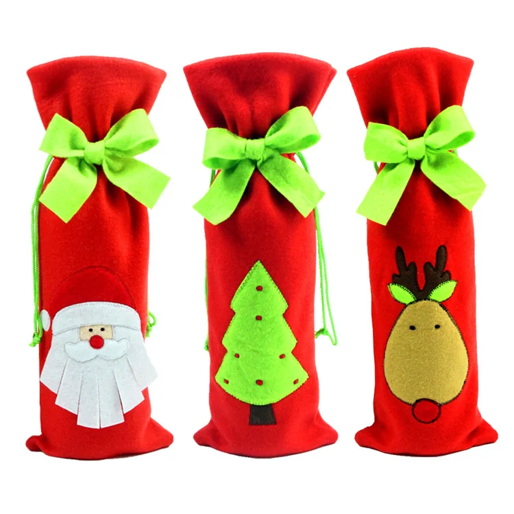 

1pc Creative Red Santa Claus Snowman Christmas Tree Gift Bags Red Wine Bottle Cover Dining Table Party XMAS Gift Supplies