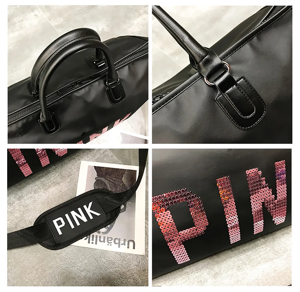 Female Fitness PINK Gym Bag Shoes Ladies Nylon Large Training Shoulder Yoga duffel Pink Women Outdoor travel sac de sport bags