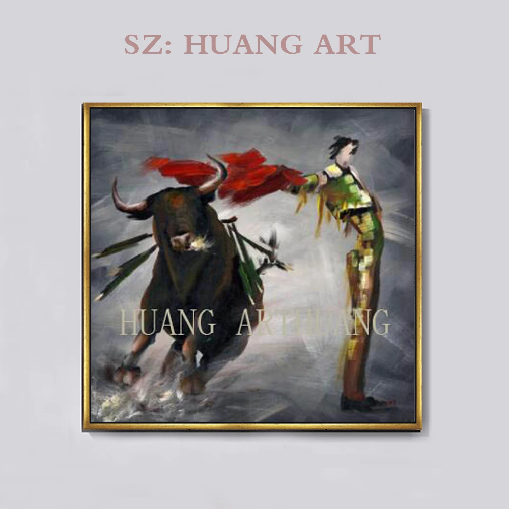

Professional Artist Hand-painted High Quality Abstract Bullfight Oil Painting on Canvas Modern Spain Bullfight Oil Painting