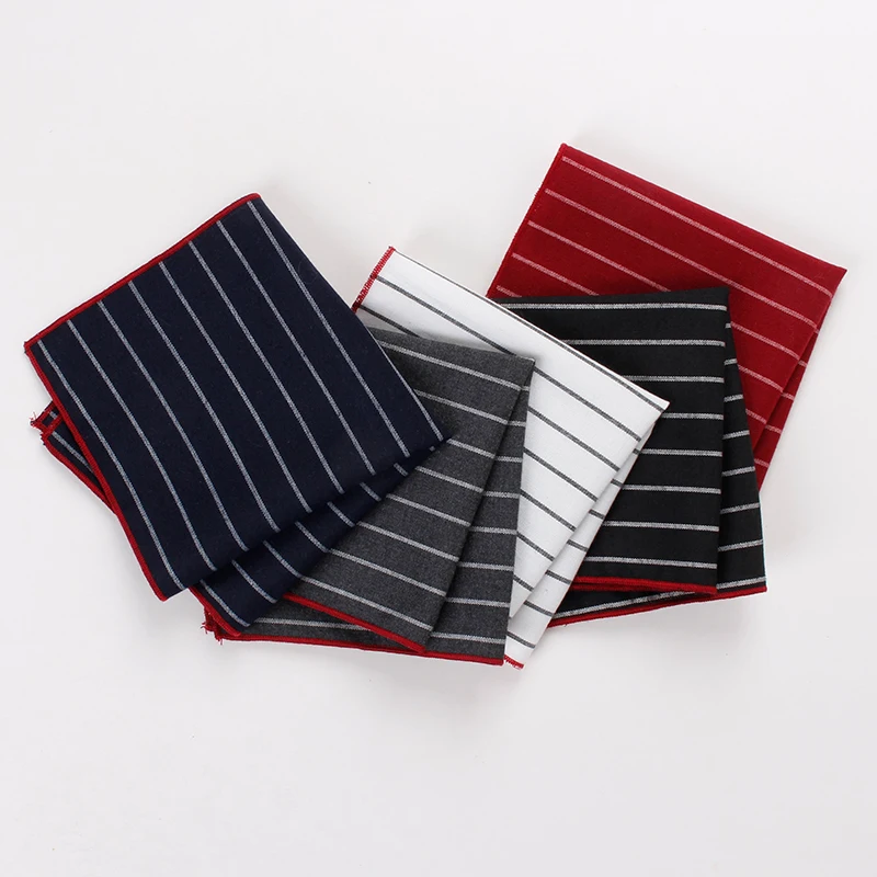 24cm*24cm Black Men Striped Handkerchiefs Business Retro Cotton