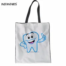 INSTANTARTS белые зубы печати девушки хозяйственная сумка Забавный мультфильм Феи чистке зубов Дизайн ткань Eco сумки Большой Многоразовый Мешок
