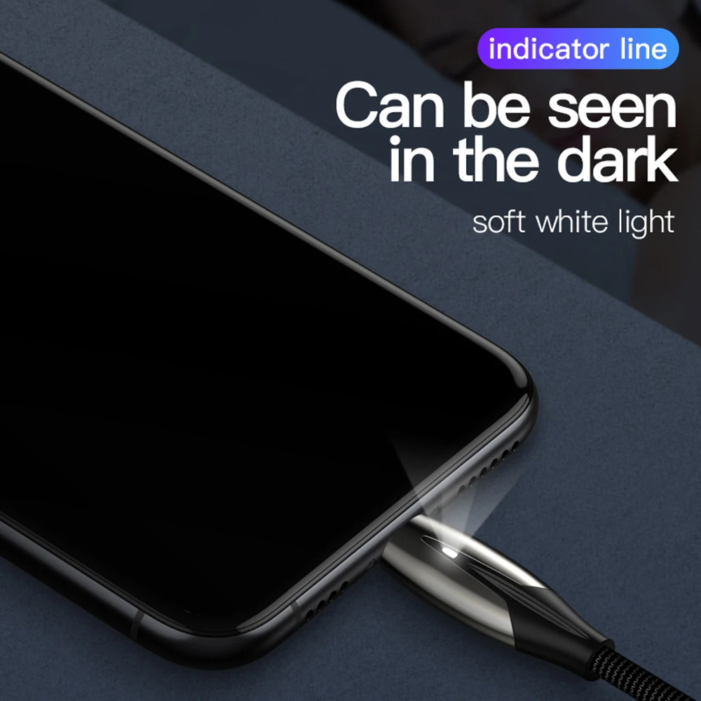 Usb кабель TOTU 2.4A светодиодный нейлоновый для iPhone 11 Pro Max XR X Xs 5 5S 6 6s 7 8 Plus шнур быстрой