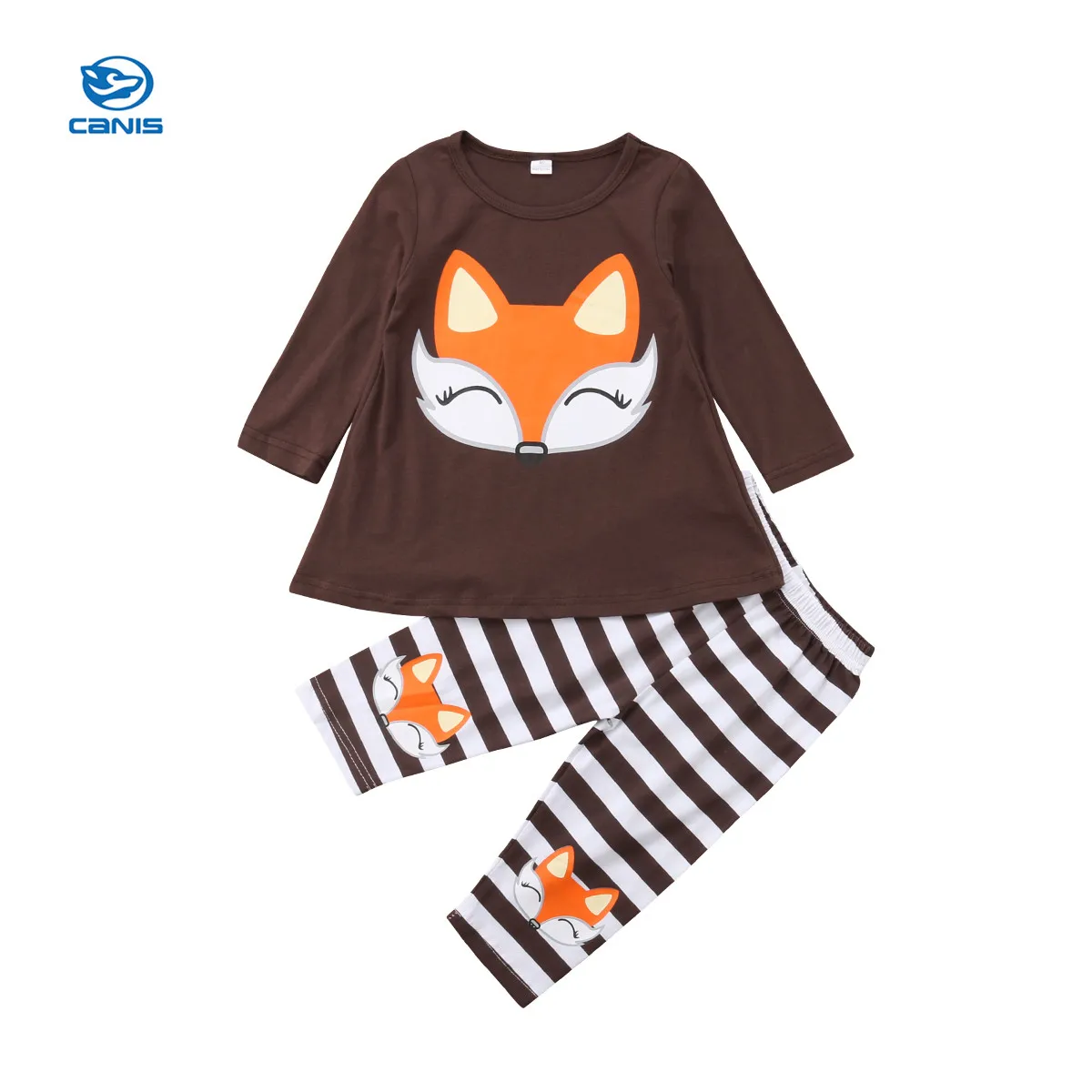 

CANIS 2018 New Child Kids Baby Girls Cute Fox T Shirt Tops+Striped Leggings Pants Outfit Clothes Set 1-6Y