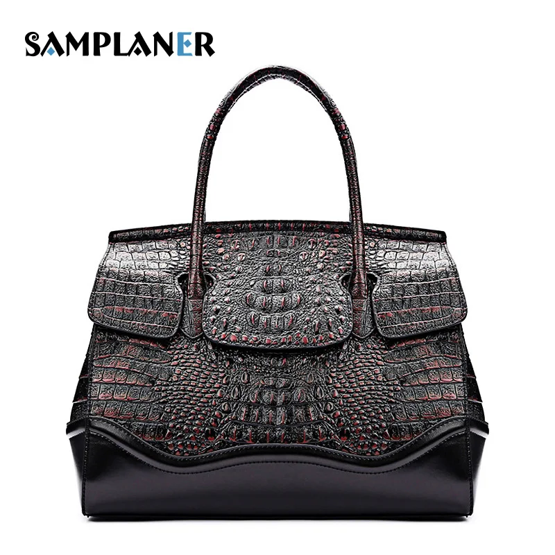 

Samplaner Luxury Crocodile Women Handbags Genuine Leather Bags for Woman Designer Brands Ladies Satchel Tote Cowhide Handbags