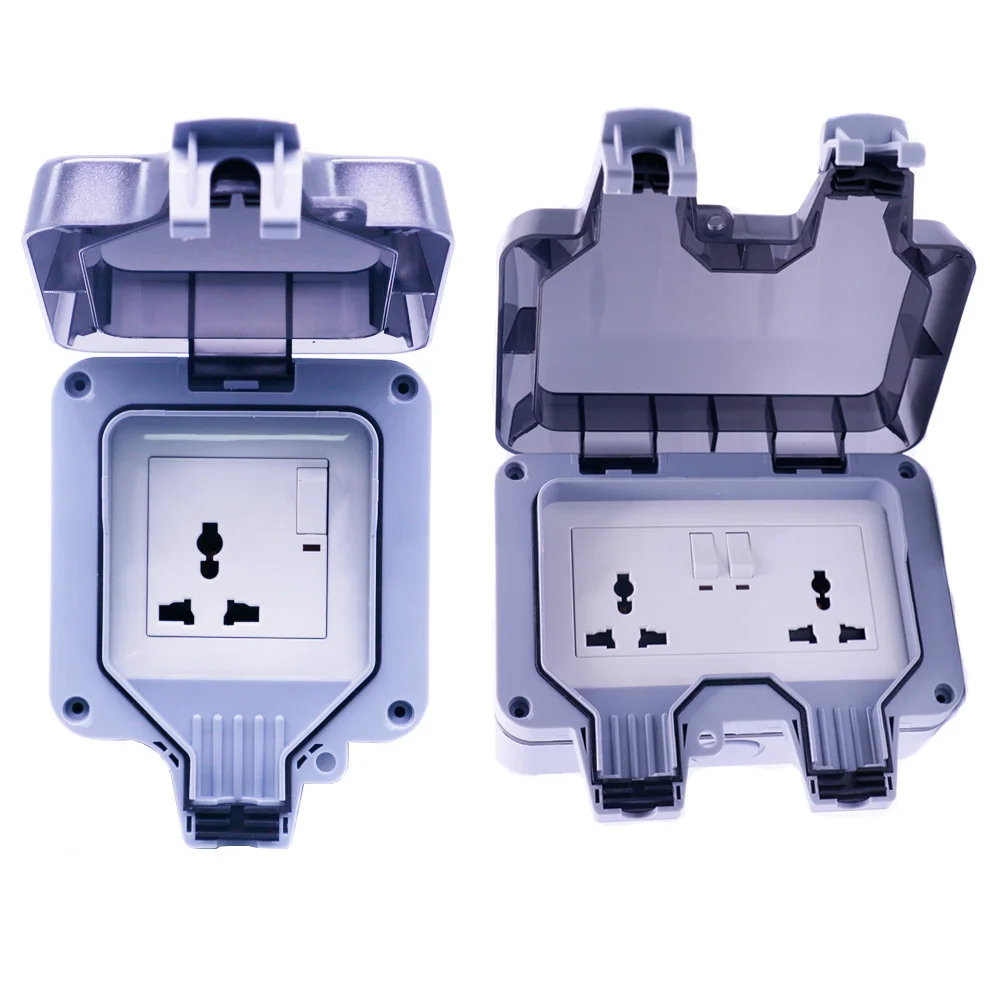 

13A Outdoor Wall Switch Socket Weatherproof Waterproof IP66 Fit for US&EU&UK&AU Plug 90-250V for Workshop, Bathroom, Garden