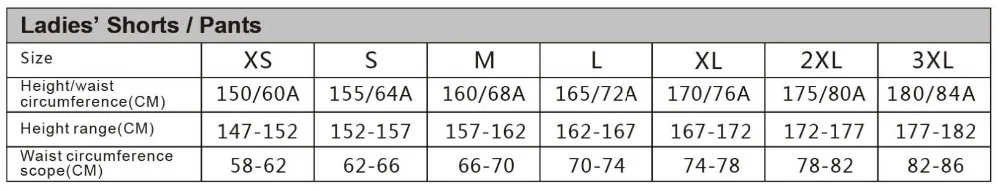 women short size chart 