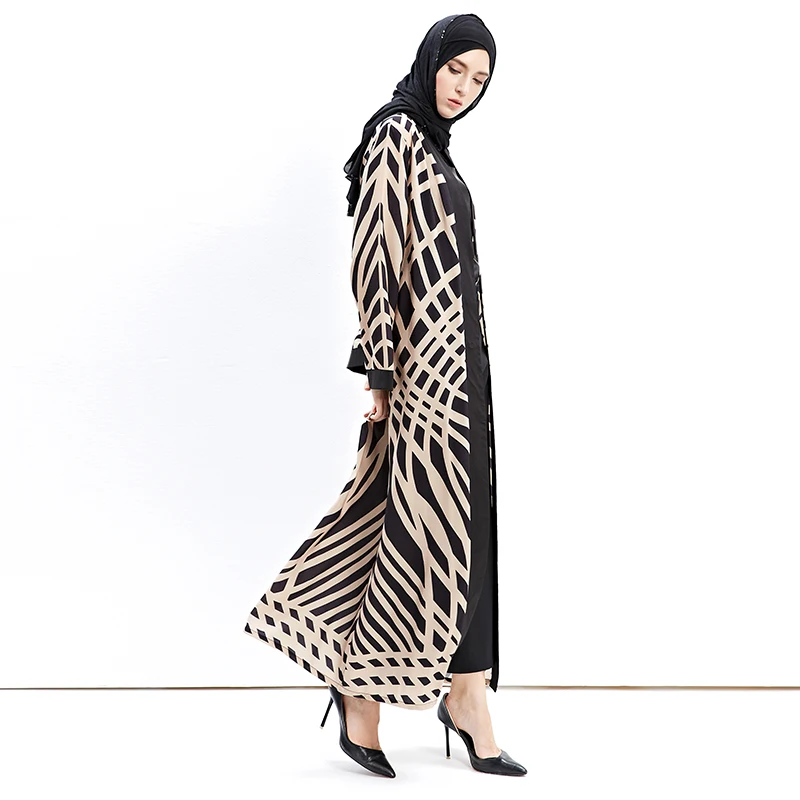 Buytiz бежевый ОАЭ Повседневное сетки полосатый мусульманских abaya Макси платье с длинными Boho халаты арабское платье с поясом женская