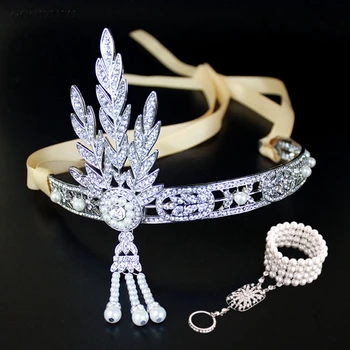 

Vintage European Style Tiaras Headbands Set Tassels Pearls Hair Accessories Crystal Hair Jewelry Wedding Bridal Set Headpiece