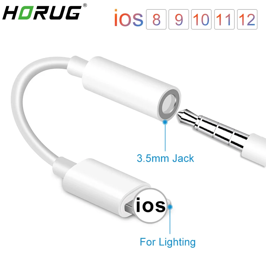 HORUG IOS 11 12 адаптер для наушников для iPhone 7 6 8 X XS XR наушники AUX адаптер для Lightning Женский 3,5 мм переходник с наружной резьбой кабель