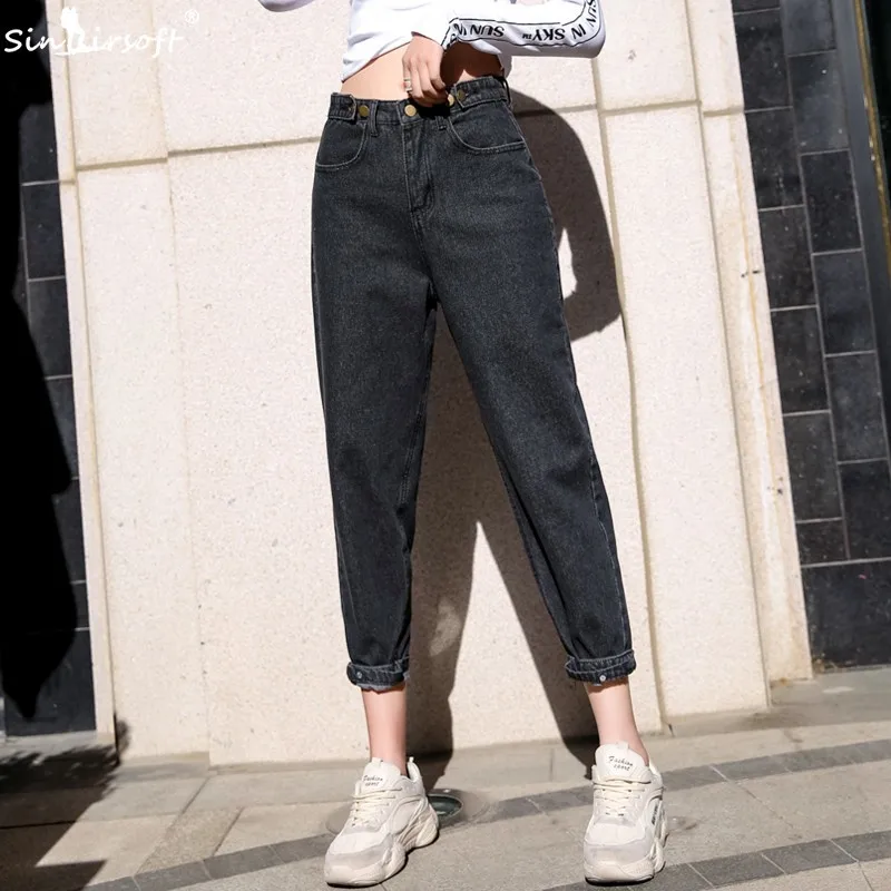 Бежевые джинсы для брюк джоггеры женские штаны-шаровары с высокой талией джинсы для мам новые свободные винтажные джинсы размера плюс черные женские джинсы джинсовые штаны - Цвет: Черный