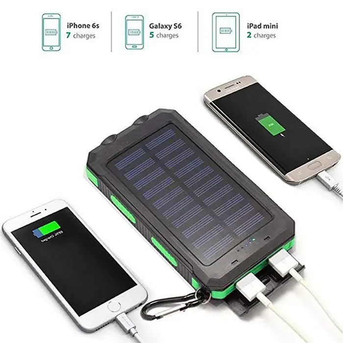 

10000mAhOutdoor Waterproof Solar Power Bank Dual USB LED Portable Poverbank With Compass Double LED Flashlight External Battery