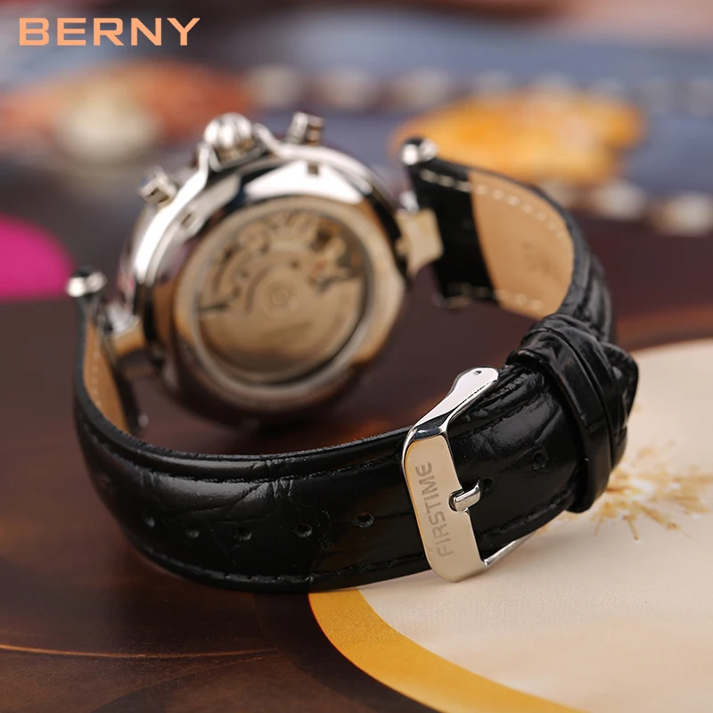 Tanie Słynna marka luksusowy zegarek ze stali nierdzewnej zegarek męski automatyczny zegarek mechaniczny faza księżyca zegarki mechaniczne prezent na boże narodzenie