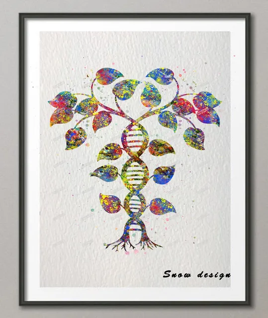 Original DNA tree of life watercolor canvas painting