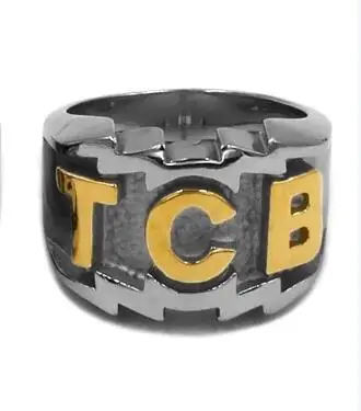 TCB Элвиса Пресли байкерское кольцо из нержавеющей стали ювелирные изделия серебро золото черный Резные буквы Мотора Кольца мужские для байкеров SWR0447A - Цвет основного камня: Silver Gold
