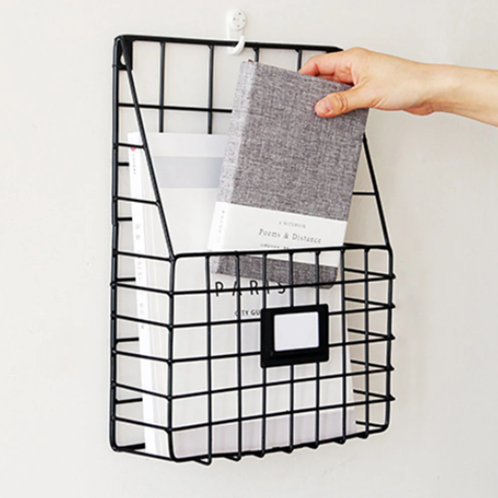 أبيض/أسود بسيط الحديد الحائط شنقا رف الحديد مجلة صندوق تخزين جدار شنقا صحيفة رفوف سلة التخزين