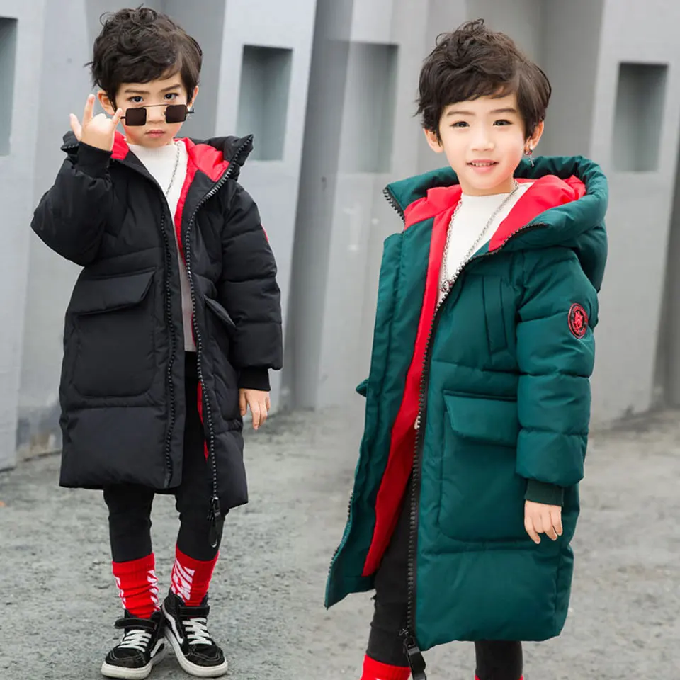 

Teenage Boy Parka Coats 2018 New Winter Children Hooded Long Cotton Thicken Jackets Coats Kids Warm Overcoats Clothing