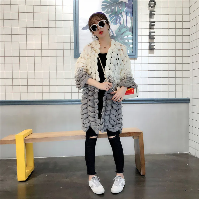 Best Price Kemixiaoxuan New Arrival 2018 Knitted Cardigans Female Hollow Out Multicolor Loose Coat V Neck Three Quarter Knitwear Woman