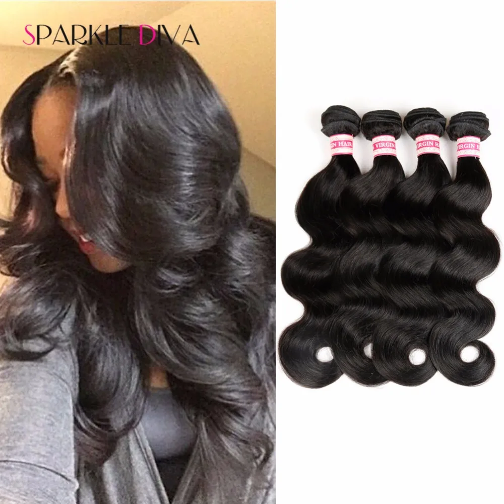 

Brazilian Body Wave 4 Bundles/Lot 7A Grade Virgin Unprocessed Human Hair Extensions Sparkle Diva Brazilian Virgin Hair Body Wave